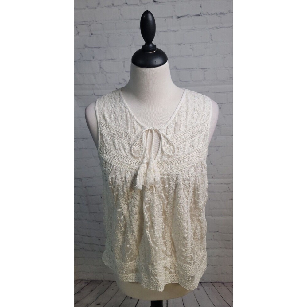 Karen Kane Sleeveless Embroidered Eyelet Lace V Neck Top Ivory size XS Boho